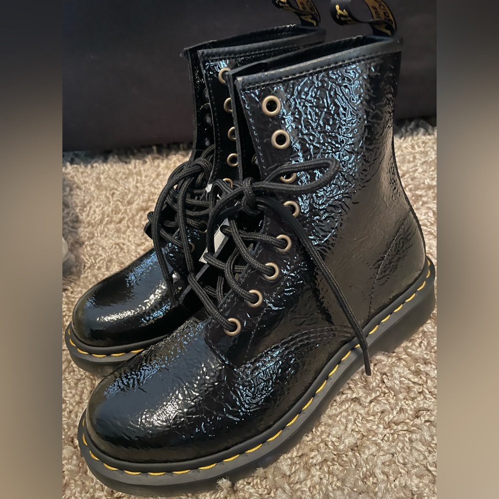 Dr. Martens distressed patent leather boots